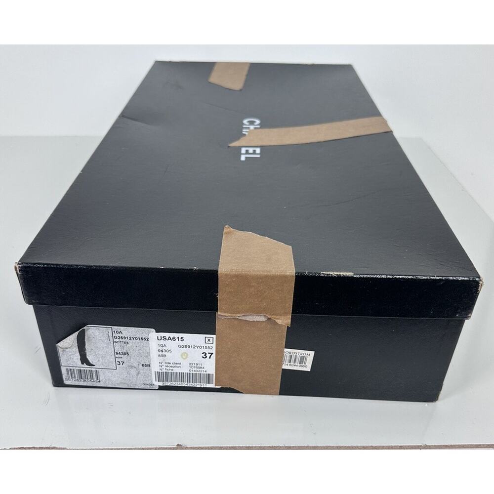 ⭐️ Chanel Black Leather Cap Toe Over The Knee Boots Sz 37 / 7 - Picture 16 of 16